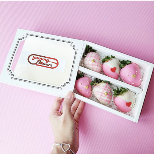 6pcs Star In My Heart Pink Chocolate Strawberries Gift Box